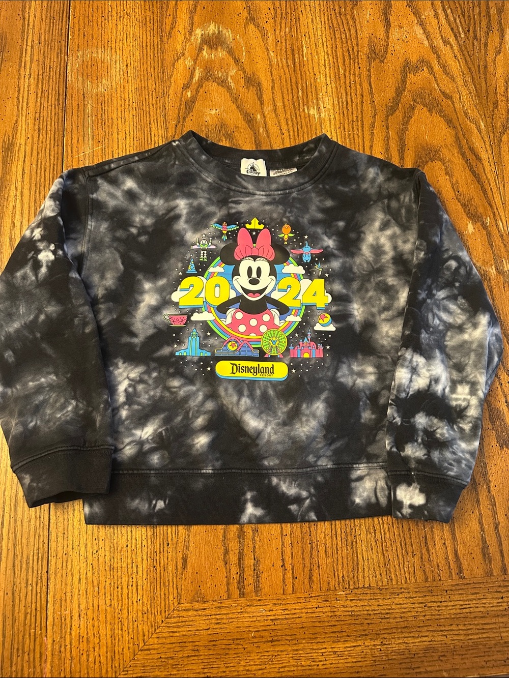Disneyland 2024 Minnie Mouse Black Tie-Dye Kids Sweatshirt
